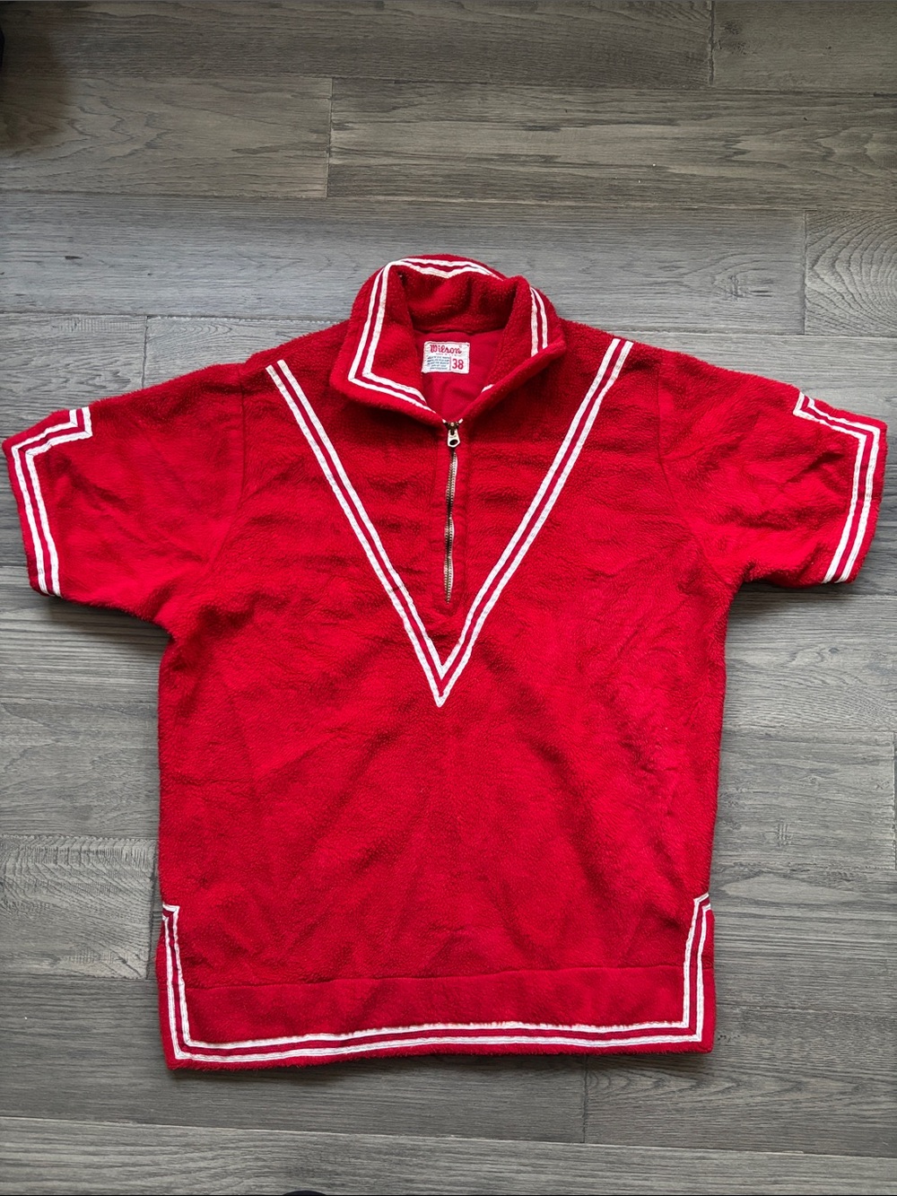 Wilson | Vintage Short Sleeve Quarter Zip Terry Cloth 1950s or 1960s Size 38 Red